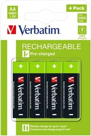 Bateri të rikarikueshme AA Verbatim 2500mAh, set prej 4 copë