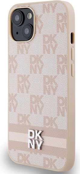 Mbështjellës DKNY Checkered Mono Pattern & Printed Stripes për iPhone 15/14/13, 6.1", Rozë