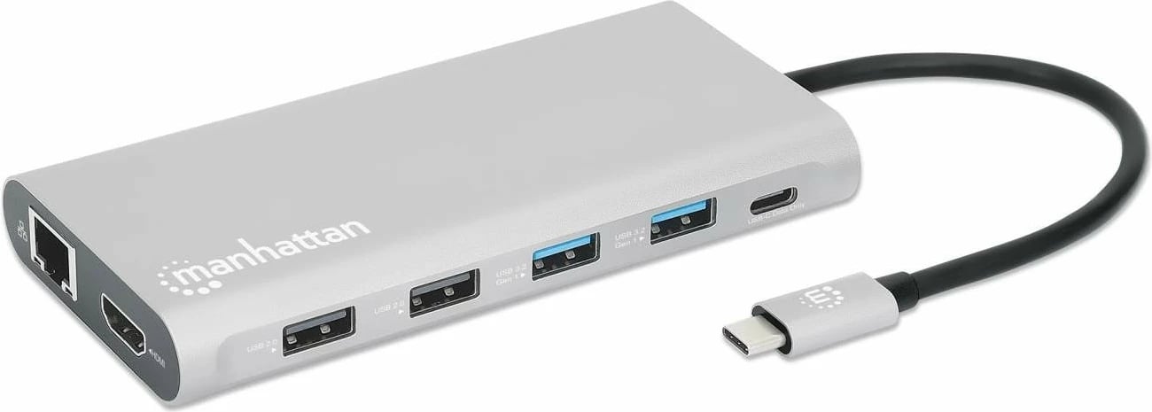 Docking station MANHATTAN 12-in-1, 3x HDMI, 4x USB, USB-C, DP, RJ45, gri
