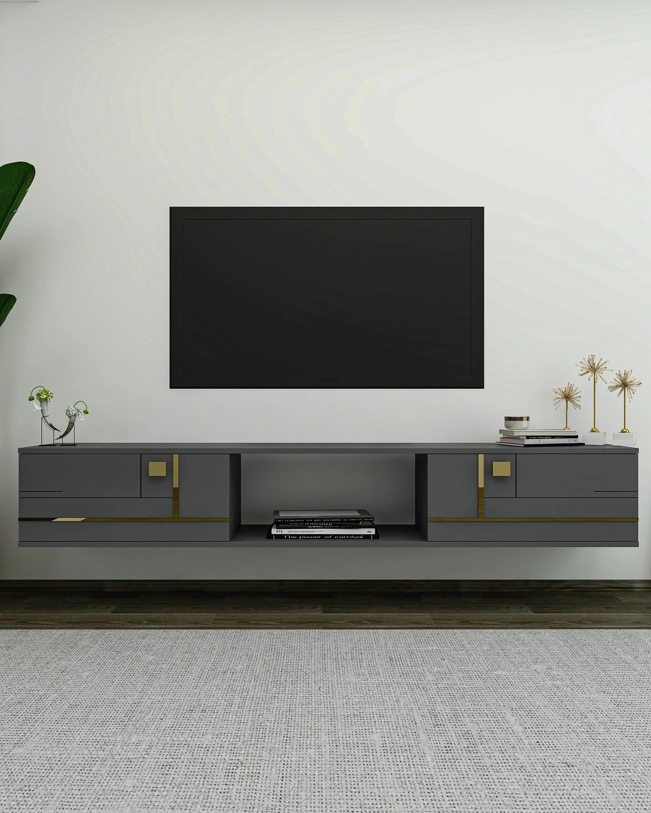 Komodë TV Skye Decor, anthracite, gold, Aredam