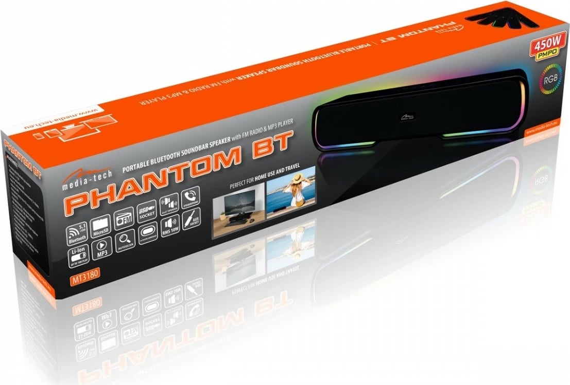 Soundbar Media-Tech PHANTOM BT MT3180, Bluetooth 5.1, 10W, mikrofon, RGB, i zi