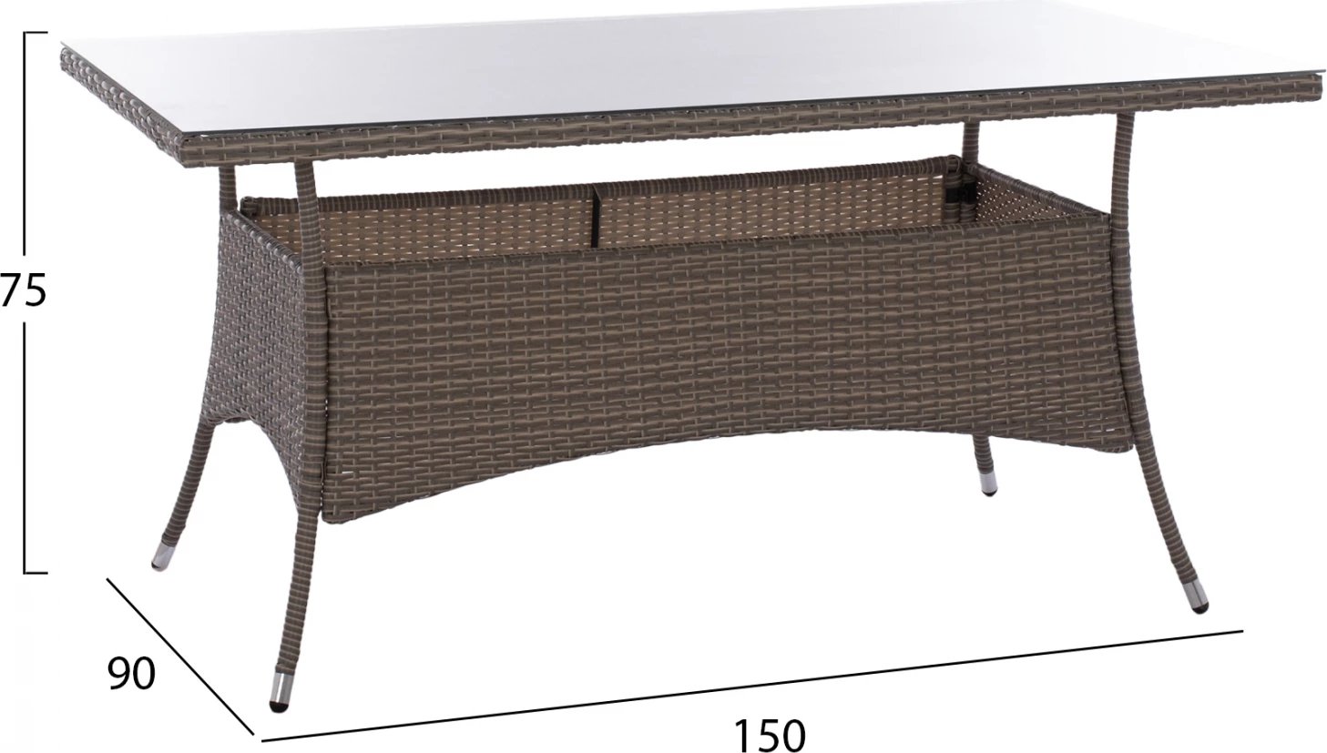 Set tavoline ngrënieje 5 pjesë, tavolinë 150x90 dhe karrige Wicker Rattan gri FH11713.01