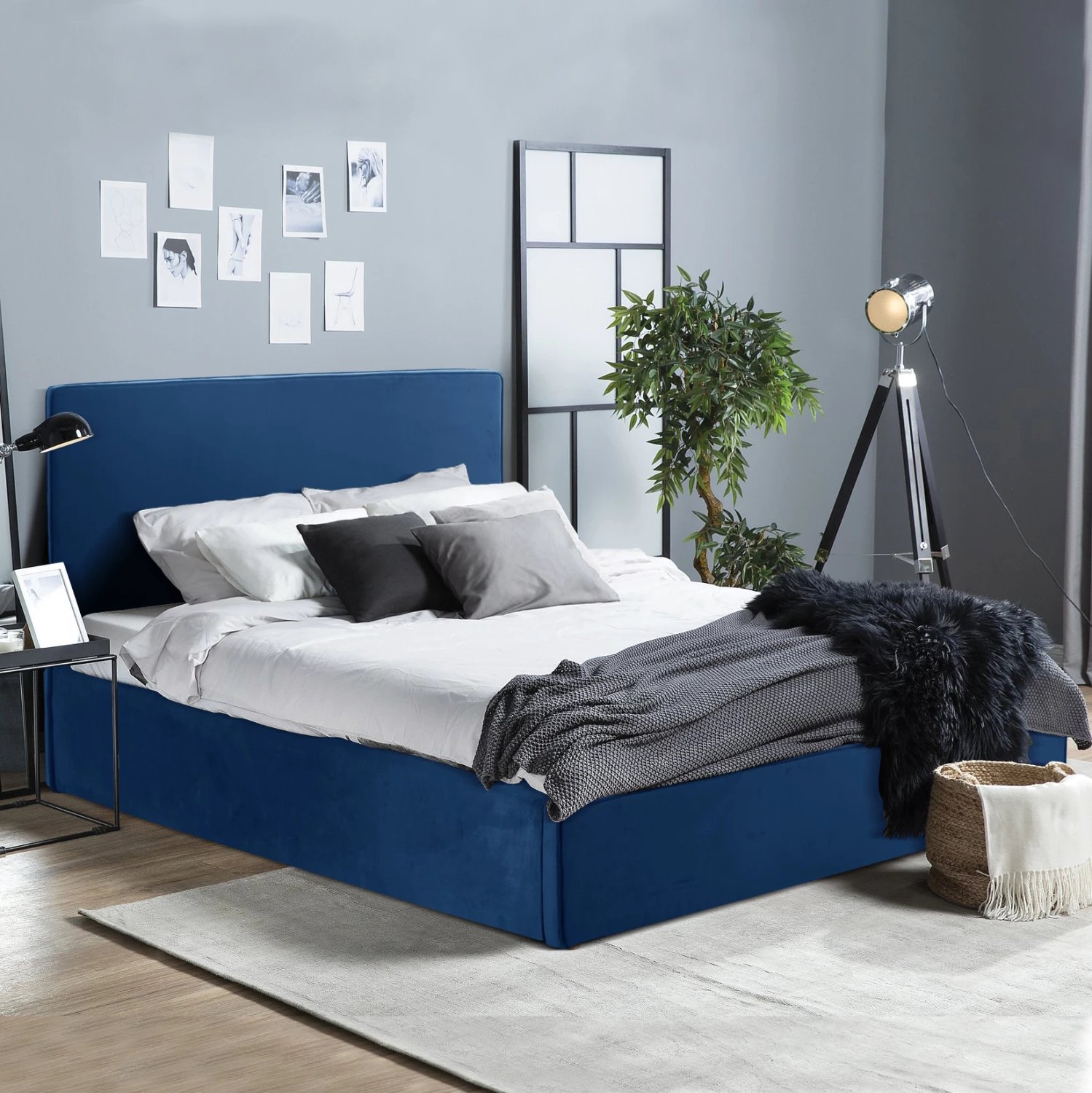 Krevat ALLIE FH584.18 160x200 me hapësirë ruajtjeje, kadife blu