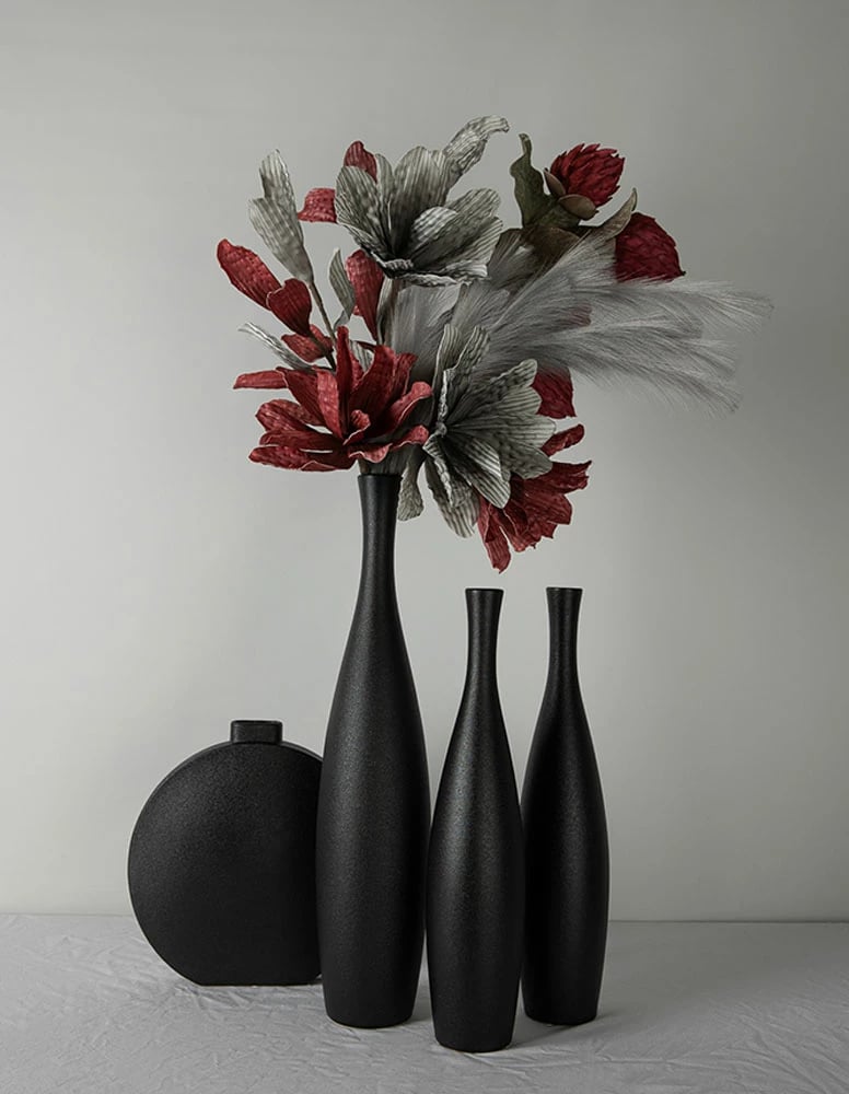 Vazo dekorative LEI, qeramike, ngjyrë antracit mat, 14x14x60cm