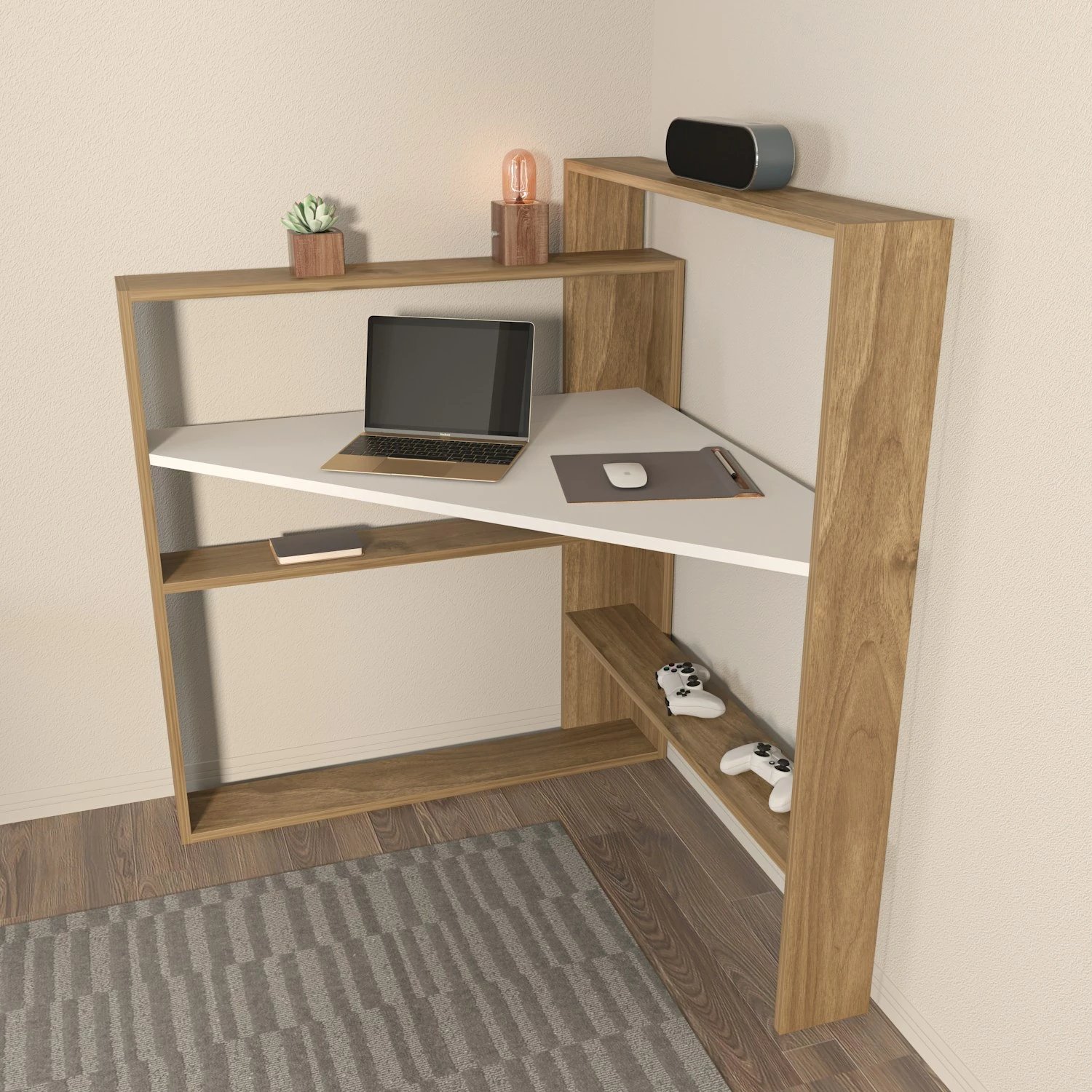 Tavolinë pune për studim Skye Decor, Kelly, ngjyrë arre dhe e bardhë