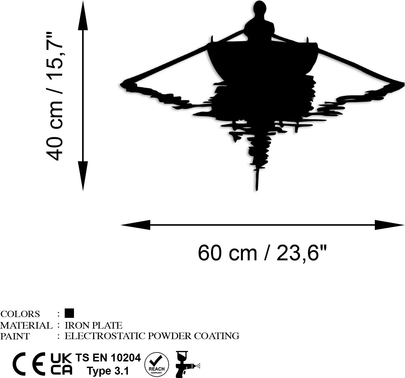 Aksesor dekorativ metalik për mur, Wallity, varkë