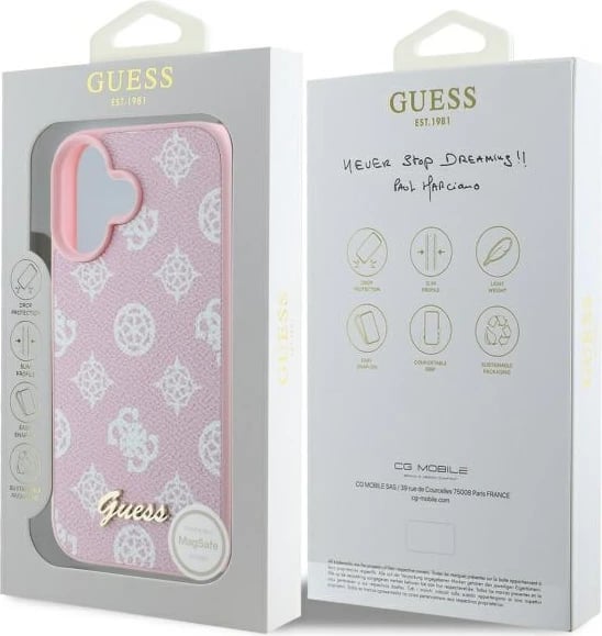 Mbështjellës Guess Peony Script MagSafe për iPhone 16, Rozë Mbështjellës Guess Peony Script MagSafe për iPhone 16, Rozë
