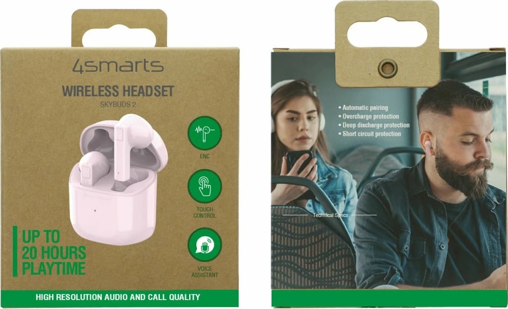 Kufje 4smarts SkyBuds 2, True Wireless Stereo, 20 - 20000 Hz, Rozë Kufje 4smarts SkyBuds 2, True Wireless Stereo, 20 - 20000 Hz, Rozë