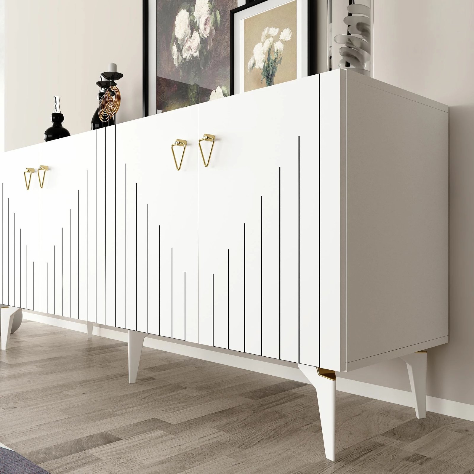 Konsolë e bardhë me të artë, Skye Decor, 150x79x40cm