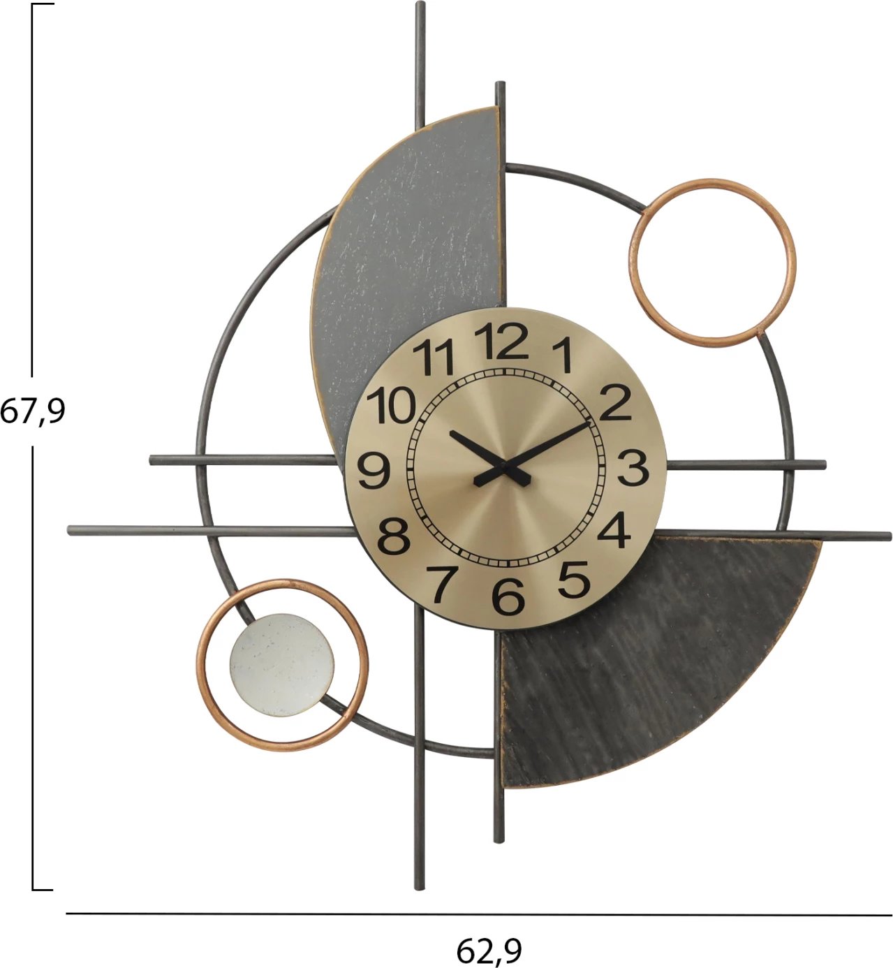 Orë muri dekorative, metalike, forma gjeometrike abstrakte, ngjyrë gri, gri e errët, ari, FH7557