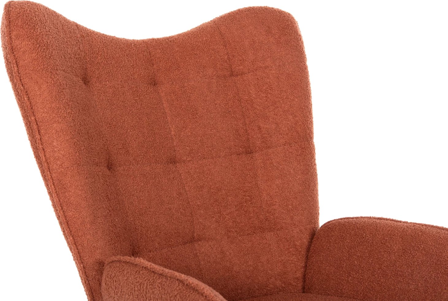 Karrige me mbështetëse këmbësh CRAWLEY FH8918.22, pëlhurë boucle portokalli, këmbë metali të zeza, 70x74x105H cm