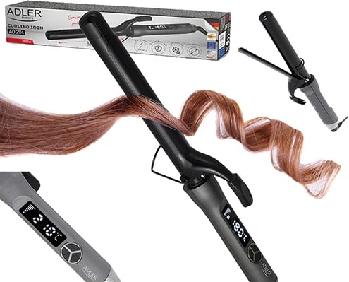 Mërdredhëse flokësh, Adler, AD 2114, 25 mm, ekran LCD, kontroll digjital i temperaturës, veshje qeramike, gri/zezë