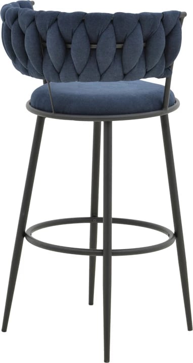 Karrige për bar Alkia, stof ngjyrë kaltër e errët, këmbë metalike të zeza, 50x56x95cm, set prej 2 copash