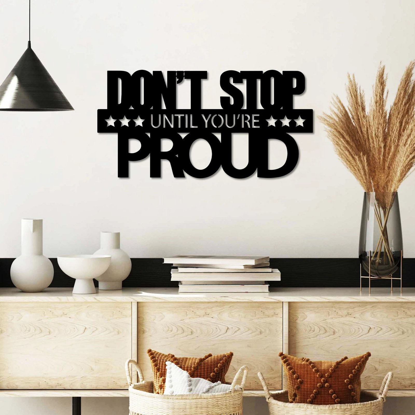 Aksesor dekorativ metalik për mur, Wallity, Don't Stop Until You're Proud, ngjyrë e zezë, 60x30cm