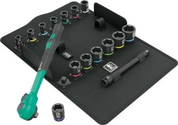 Set skrallash Wera Zyklop Comfort 15 copë, me kuti, ngjyrë e zezë/jeshile