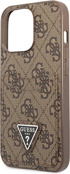 Mbështjellës Guess 4G Triangle Logo me xhepa për karta, për iPhone 13/13 Pro, Kafe