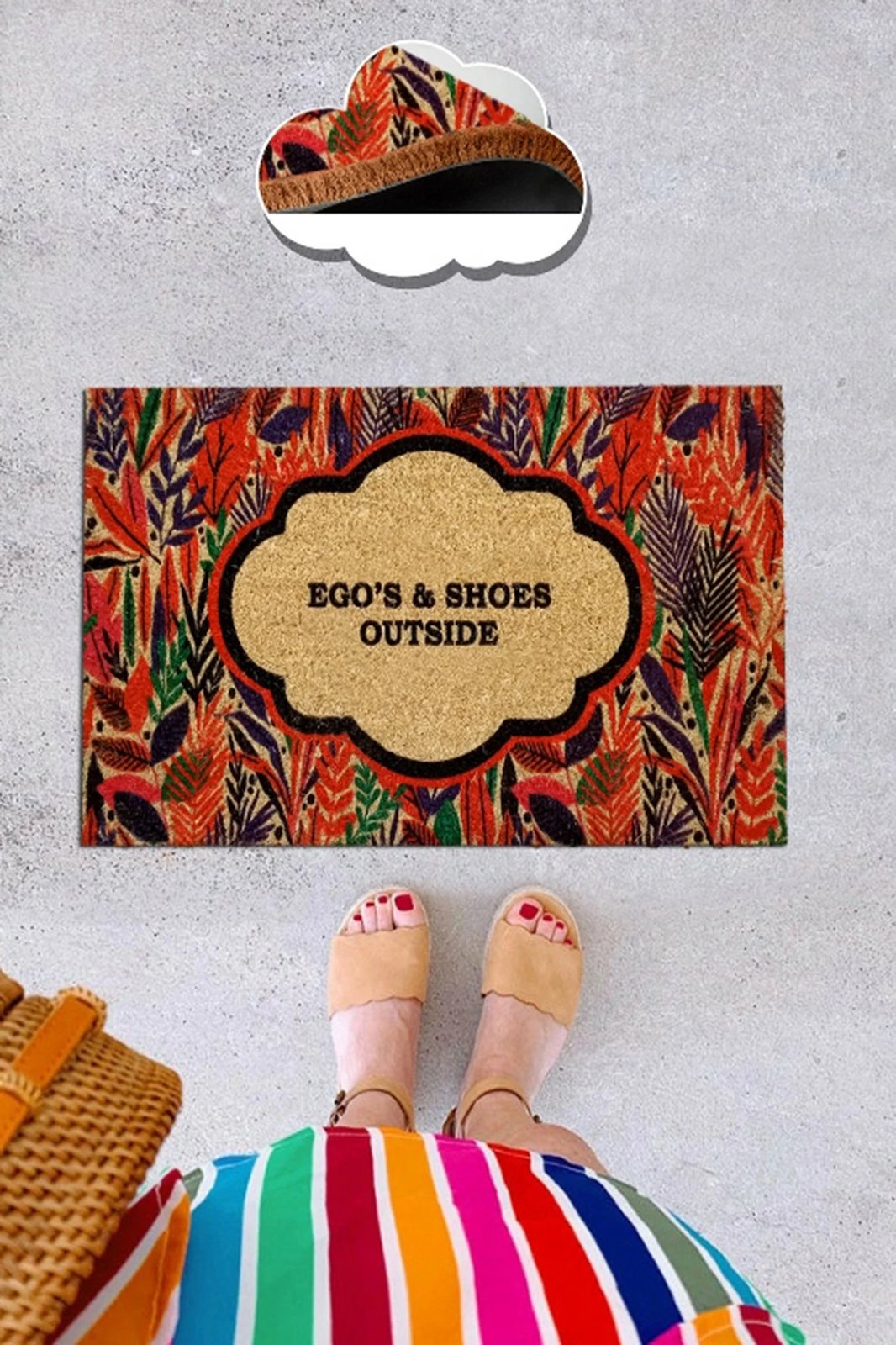 Tapet hyrës prej koku, shumëngjyrësh, 40x60cm, 'EGO'S & SHOES OUTSIDE'