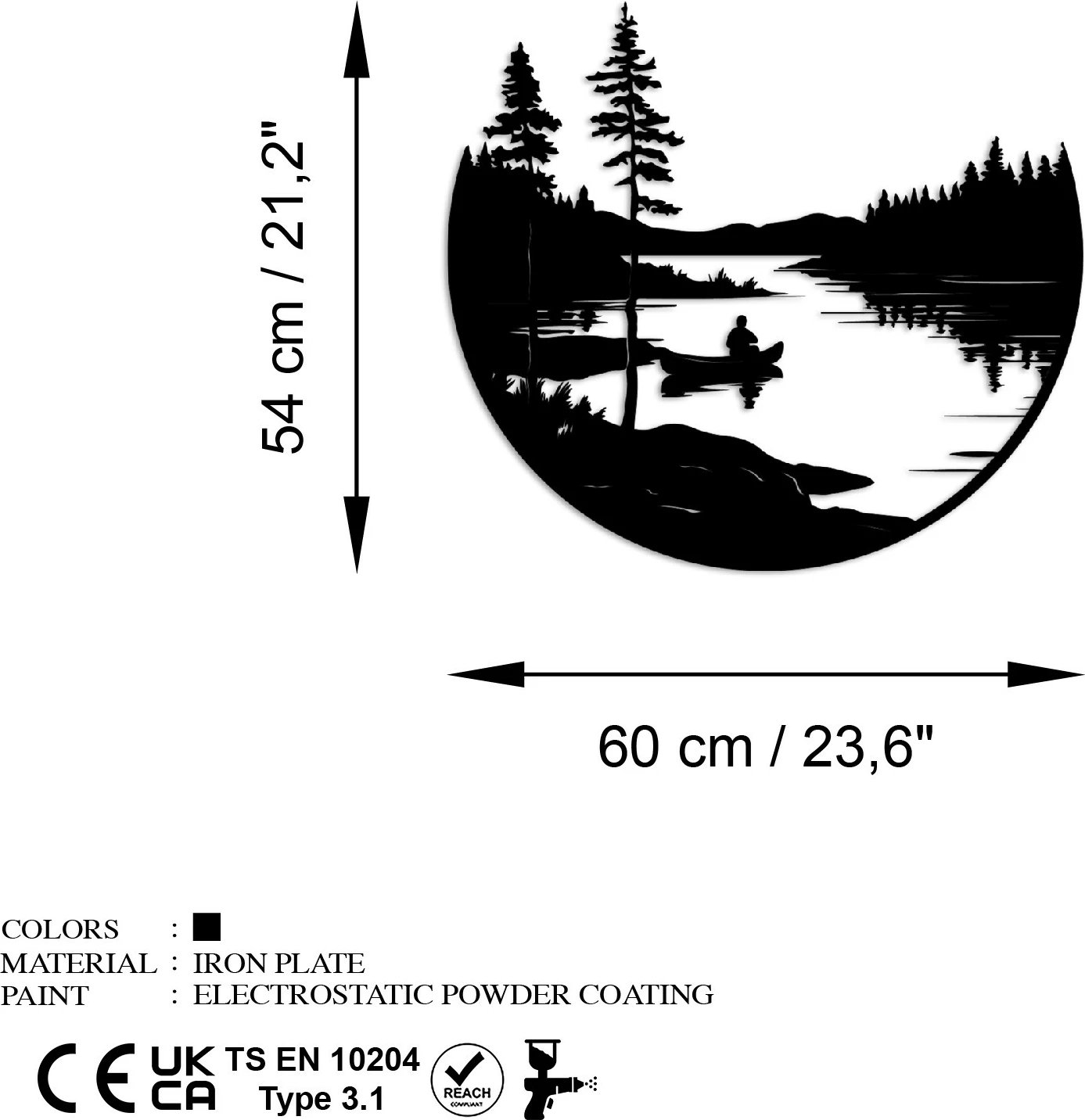 Aksesor dekorativ metalik për mur, Wallity, Solo, ngjyrë e zezë, 54x60cm