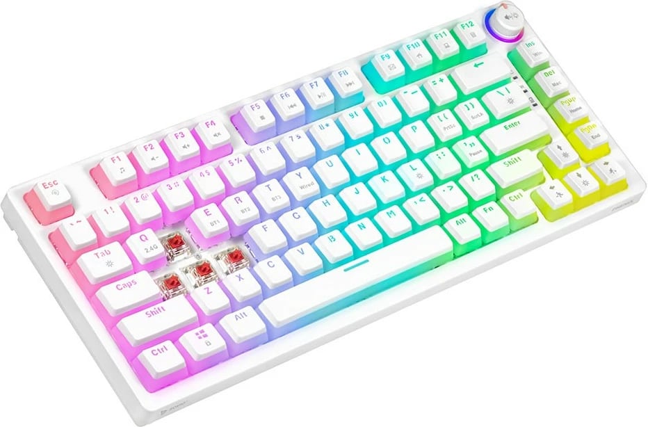 Tastierë mekanike wireless Savio PHENIX WHITE Gateron Red Pro, 82 tasta, RGB, e bardhë Tastierë mekanike wireless Savio PHENIX WHITE Gateron Red Pro, 82 tasta, RGB, e bardhë
