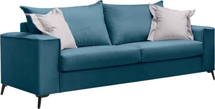 Set divanësh Verona 2 pjesë, pëlhurë blu me jastëkë ngjyrë gri të lehtë