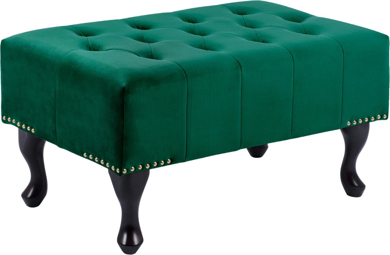 Stol piano Chesterfield, kadife, jeshile, këmbë të zeza, 80x45x40 cm