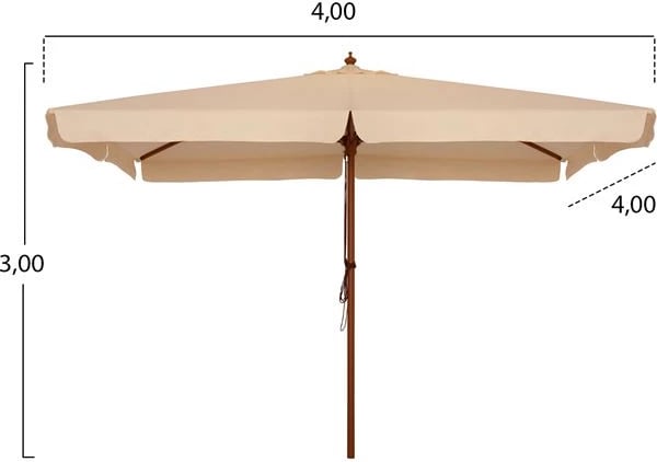 Ombrellë profesionale 4x4m me kornizë druri FH6023, ngjyrë bezhë