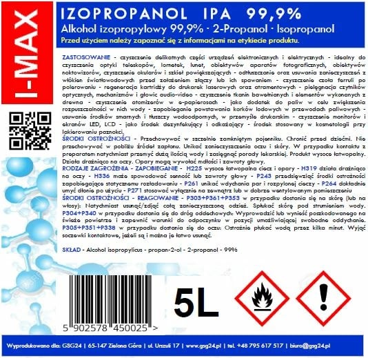 Alkool izopropilik GSG24 IPA I-MAX 99.9%, 5L