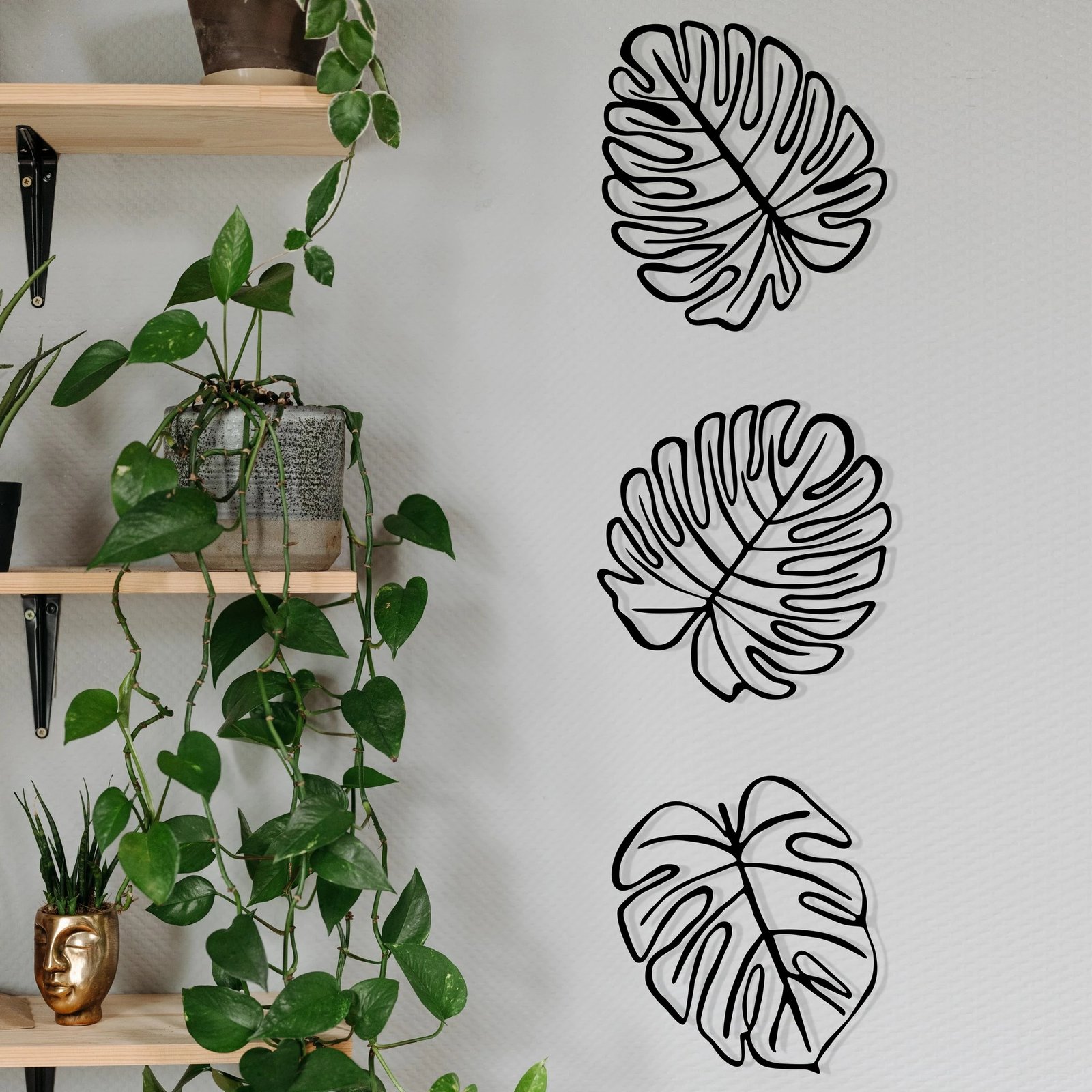 Aksesor dekorativ metalik për mur, Wallity, tropikal, 3 copë