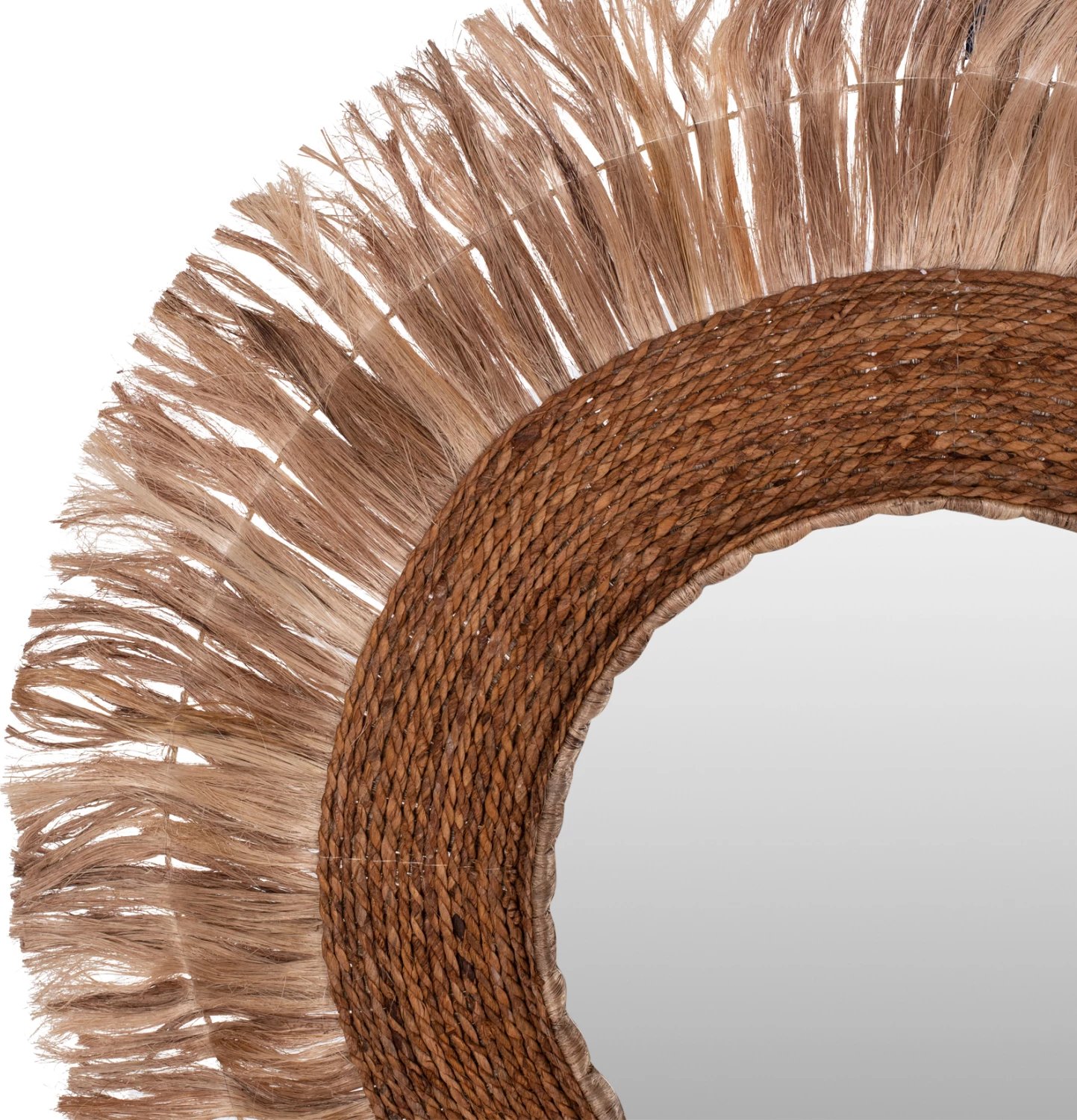 Pasqyrë rrethore me kornizë nga fibra abaka, ngjyrë natyrale, 110x5x110cm, FH7740