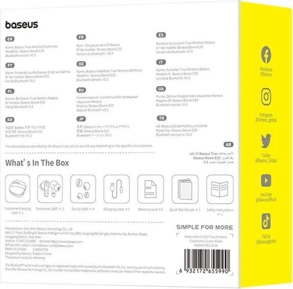 Kufje Baseus Bowie E20, Wireless, Bluetooth, për thirrje/muzikë, të zeza