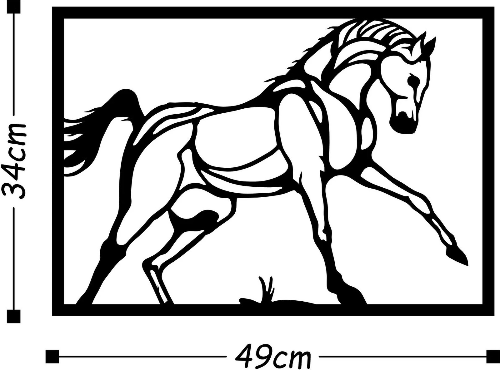 Aksesor dekorativ metalik për mur, kalë, Wallity, ngjyrë e zezë, 49x34cm