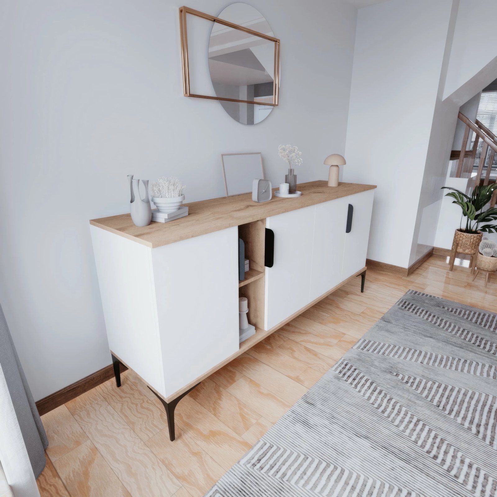 Konsol Skye Decor, ngjyrë lisi dhe e bardhë, Tarz