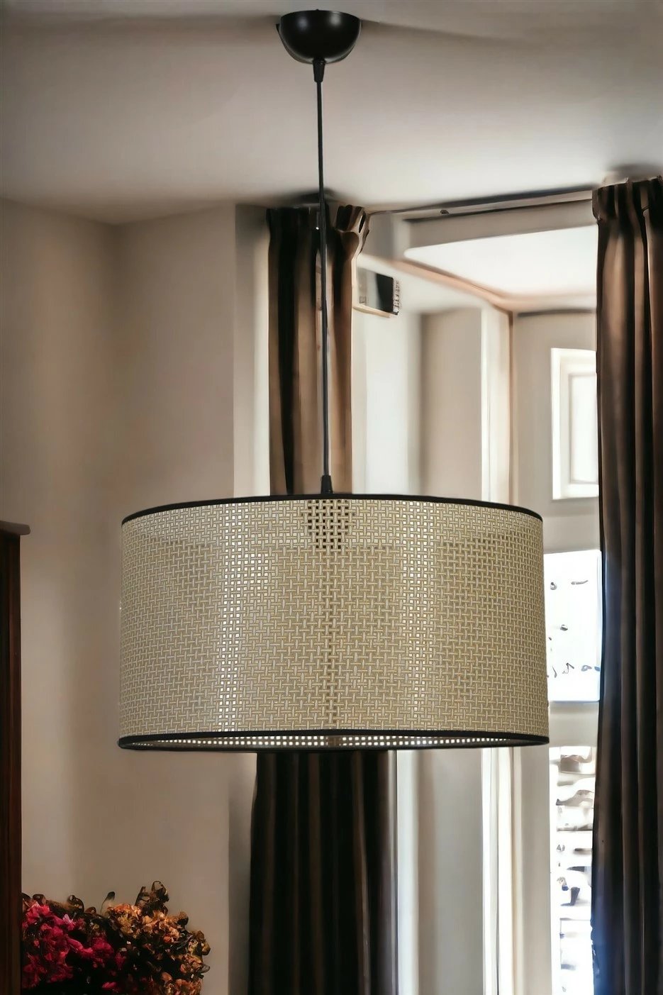 Llambë tavani Opviq, 8855-1, metal, kapak bambuje, ngjyrë ari dhe e zezë