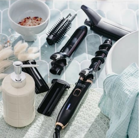 Set për stilim flokësh 5-në-1, Adler AD 2028, veshje qeramike, 1200 W, kabllo 180 cm, i zi
