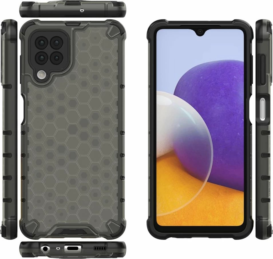 Mbështjellës Hurtel Honeycomb për Samsung Galaxy A22 4G, i zi
