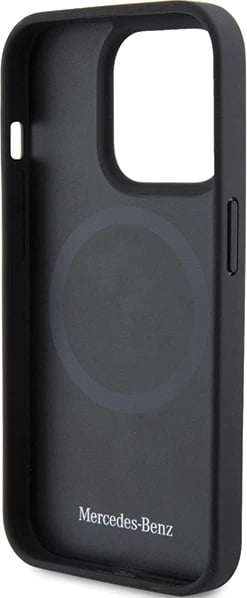 Mbështjellës Mercedes Smooth Leather MagSafe për iPhone 15 Pro, i zi