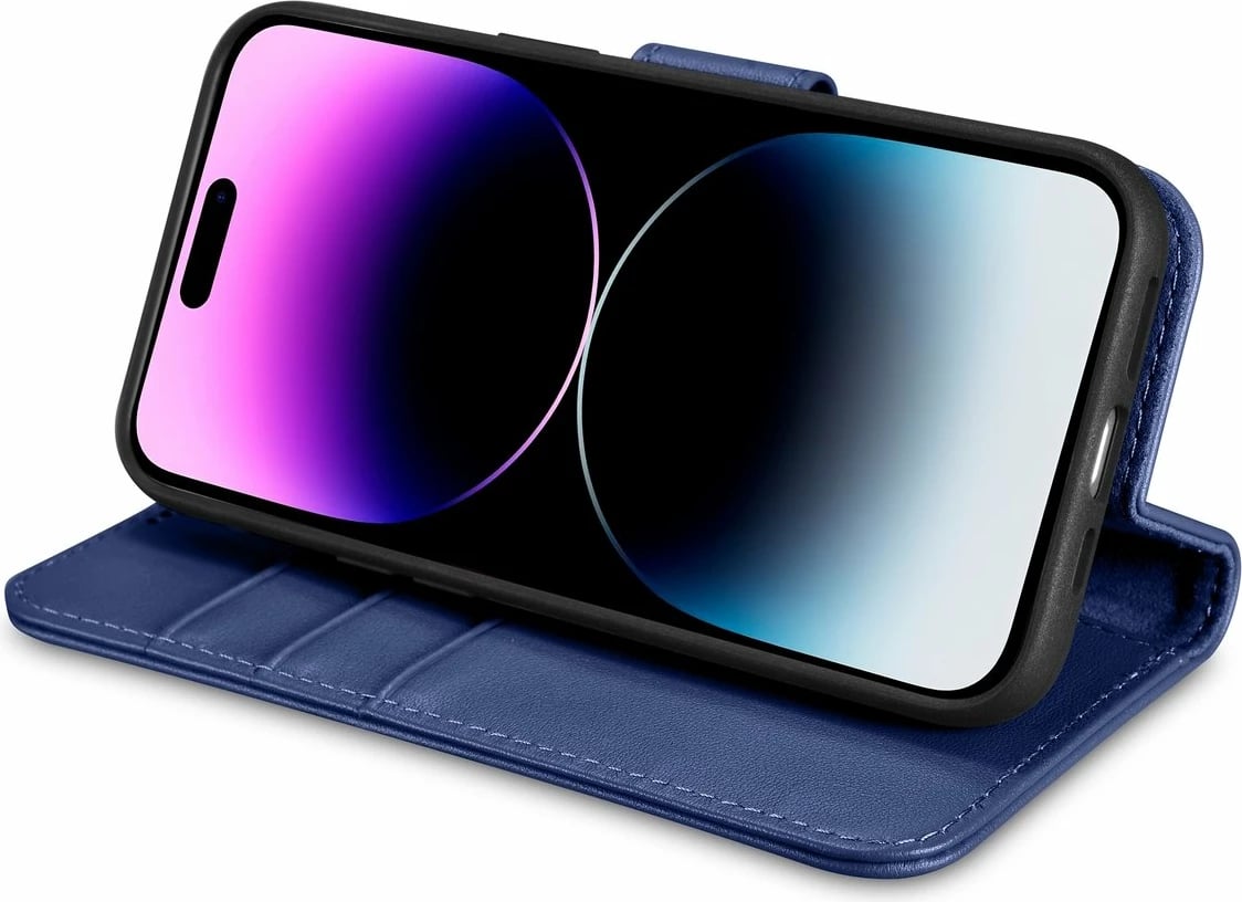 Mbështjellës iCarer Wallet Case 2in1 për iPhone 14 Pro Max, lëkurë, Anti-RFID, Kaltër