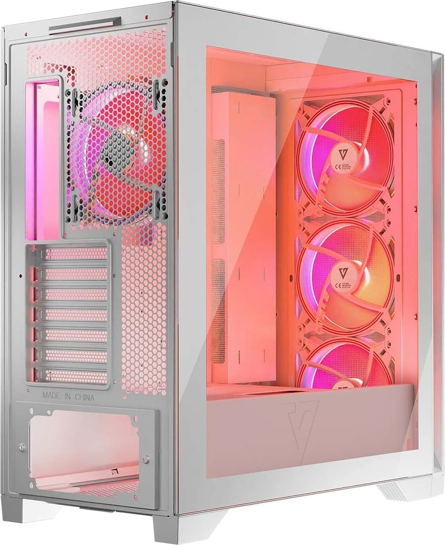 Kasë MODECOM Volcano Expanse S ARGB Midi Tower ATX/µATX/ITX me 4 ventilatorë ARGB, xham i kalitur, e bardhë