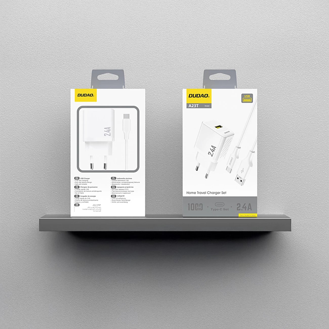 Karikues muri GaN, Dudao A23TEU, 12 W 2.4A, 1x USB-A, prizë EU, me kabllo USB-A në USB-C 1 m, i bardhë