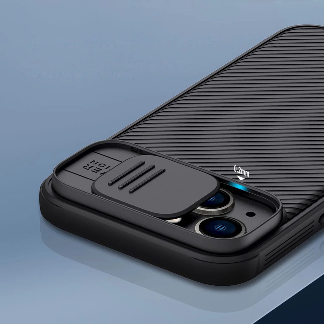 Mbështjellës Nillkin CamShield Pro për iPhone 14 Plus, me kapak kamere, Kaltër