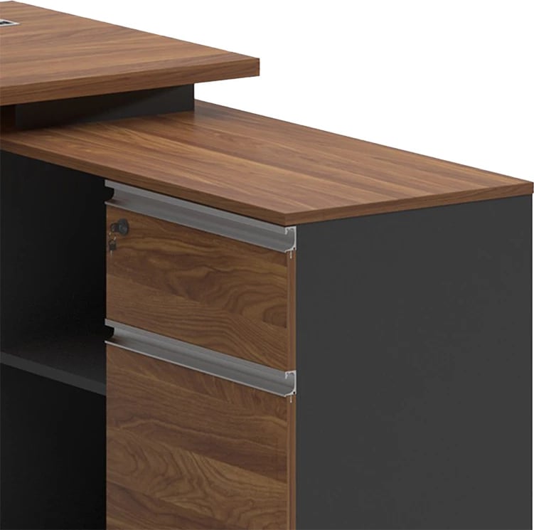 Tavolinë këndi për zyre Oscar, ngjyrë arre-antracit, 160x140x76cm