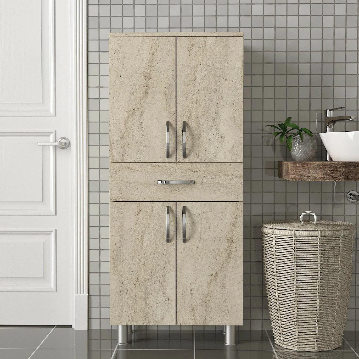 Dollap banjoje, ngjyrë travertine, 4 dyer, Hanah Home Arizona