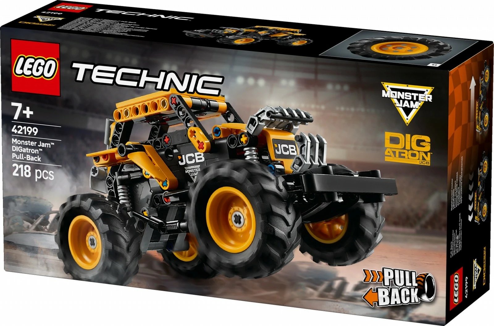 Set ndërtimi LEGO Technic 42199 Monster Jam DIGatron me motor tërheqës, 218 pjesë, verdhë/zezë