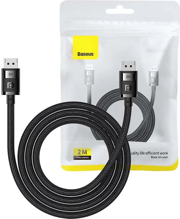 Kabllo DP në DP Baseus High Definition, 2m, 8K, e zezë