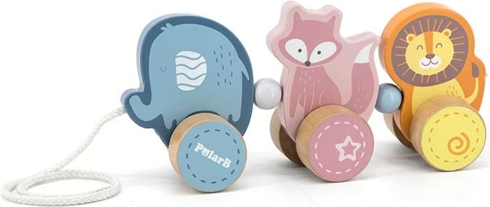 Lodër tërheqëse druri me litar, Viga Zoo, set 3 pjesë, multingjyrëshe