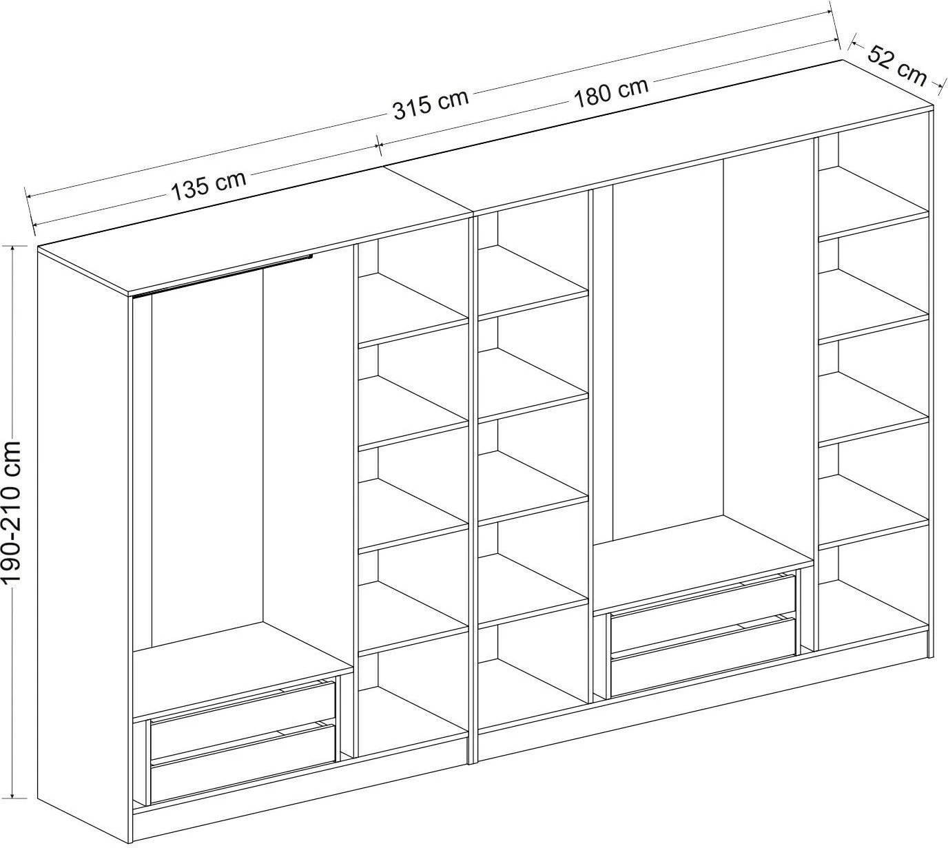 Dollap Skye Decor, dore, 315x190x52cm