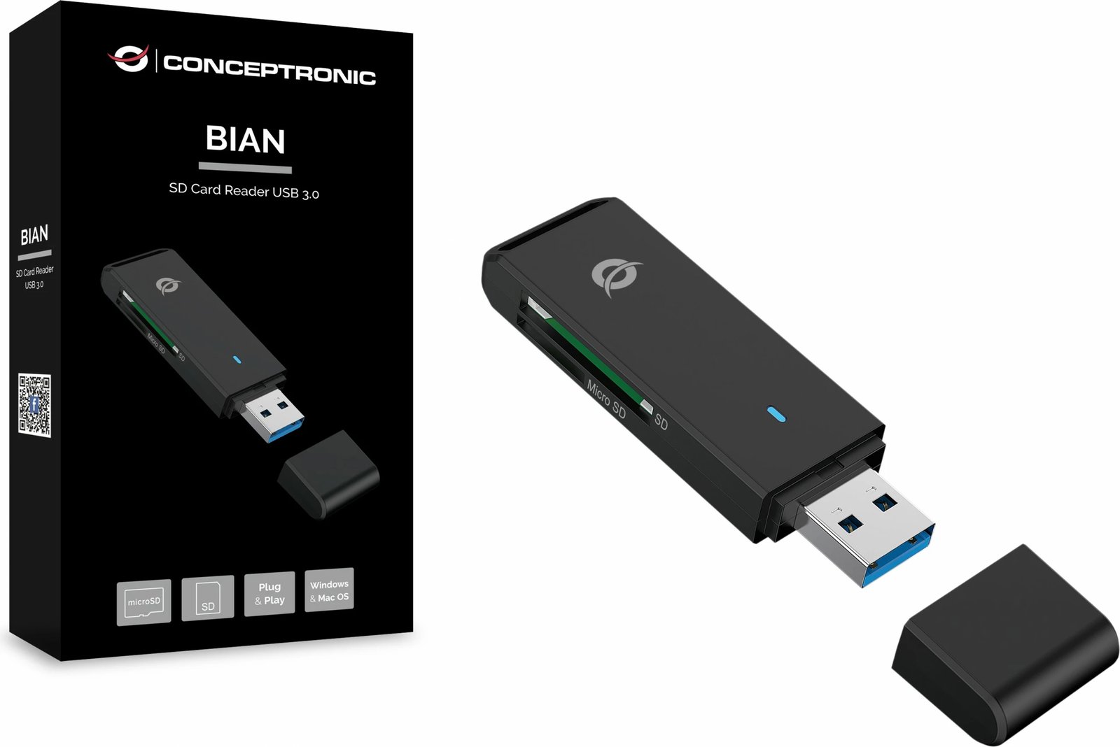 Lexues kartelash Conceptronic USB-A 3.2, Micro SD/SD, i zi