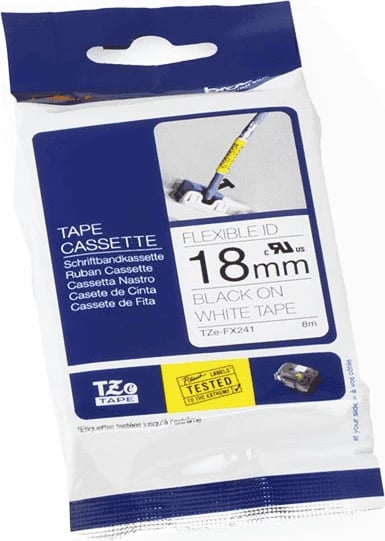 Kasetë shirit etiketime Brother TZe-FX241 18mm 8m fleksibile ID, bardhë me të zezë