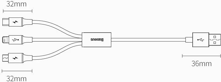 Kabllo 3n1 Baseus Superior CAMLTYS-02, 1.5m, Lightning/USB-C/Micro USB, Bardhë