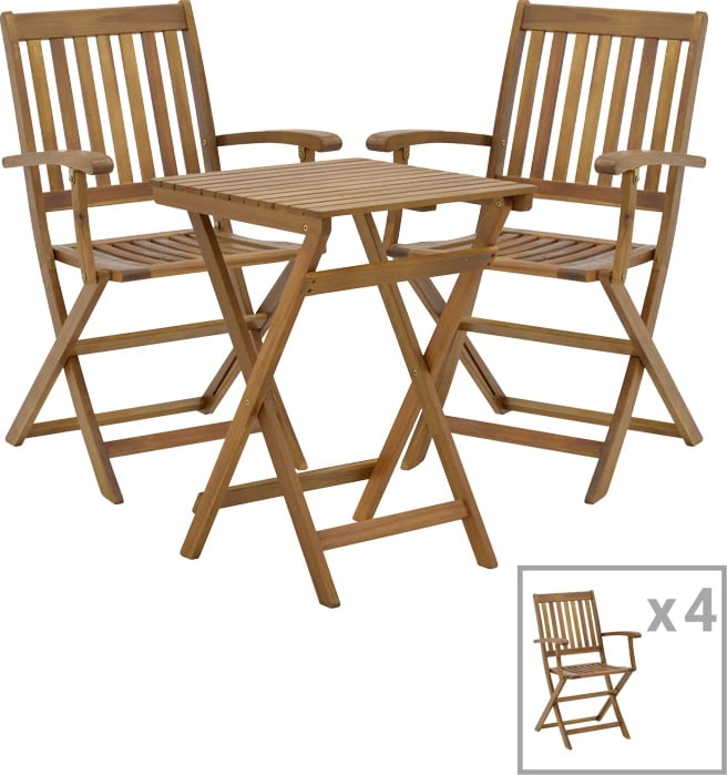 Tavolinë me karrige për terasë Joter-Lazio, set prej 5 copash, dru akacie natyrale, 50x50x70cm